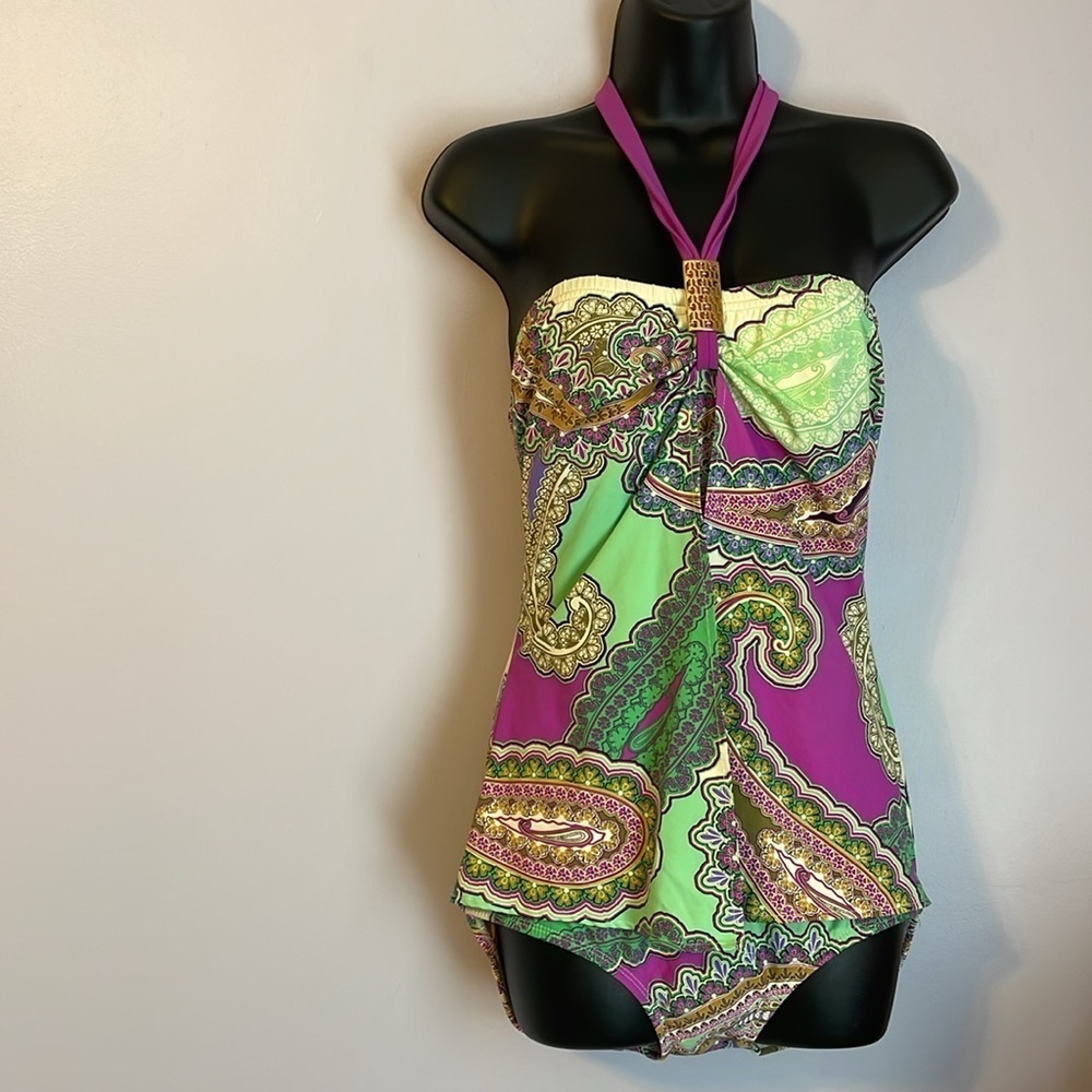 Tara Grinna STRAPLESS ONE PIECE WITH OVERLAY FLAP Paisley size 10
